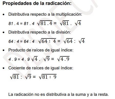 ropiedades de la radicación: