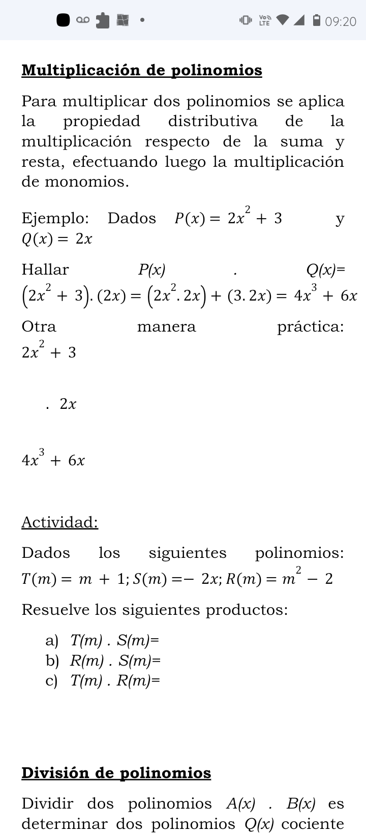 Producto de polinomio. Deficinición. Ejemplos. Ejercitación